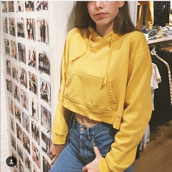 Brandy Melville Tops - Brandy Melville Yellow Cropped Hoodie NWOT
